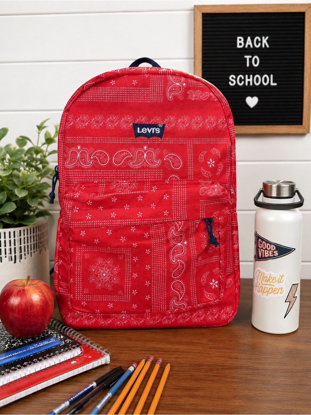 Levi’s Lost Coast Backpack NWT Paisley 17L Laptop School Bag Formula Red